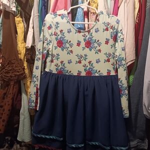 Wildflowers Floral Kids Dress with Navy Skirt